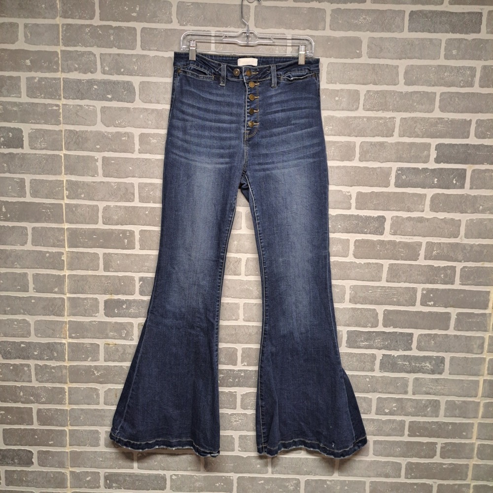 Petra 153 Jeans Women's 13/30‎ Med Wash Buttons Fly Stretch Raw Edge Flare y2k